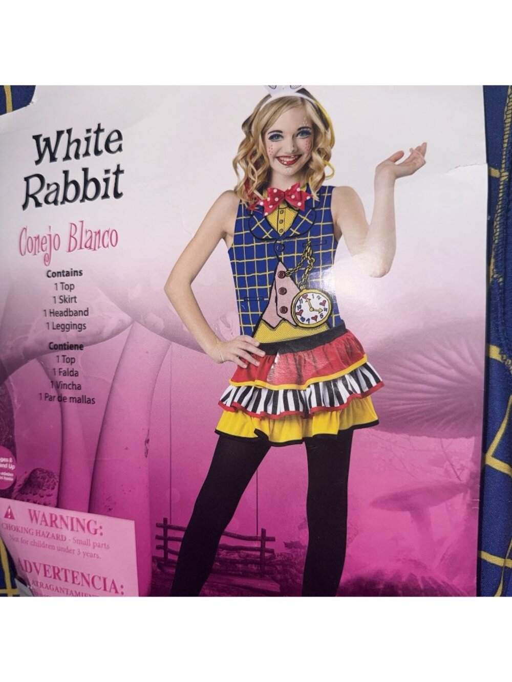 Alice In Wonderland White Rabbit Costume Girls M 8 10 Halloween Cosplay 4PC NEW